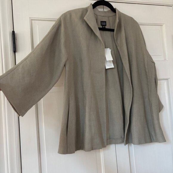 NEW Eileen Fisher Basket Weave Swing Jacket Open Front Size Large Pumice Oatmeal - Picture 6 of 10
